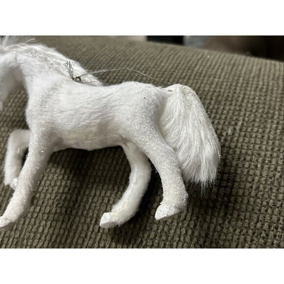 FROSTED KINGDOM MYSTICAL PLUSH WHITE GLITTER UNICORN HORSE FURRY SOFT TAIL MANE - Picture 4 of 4
